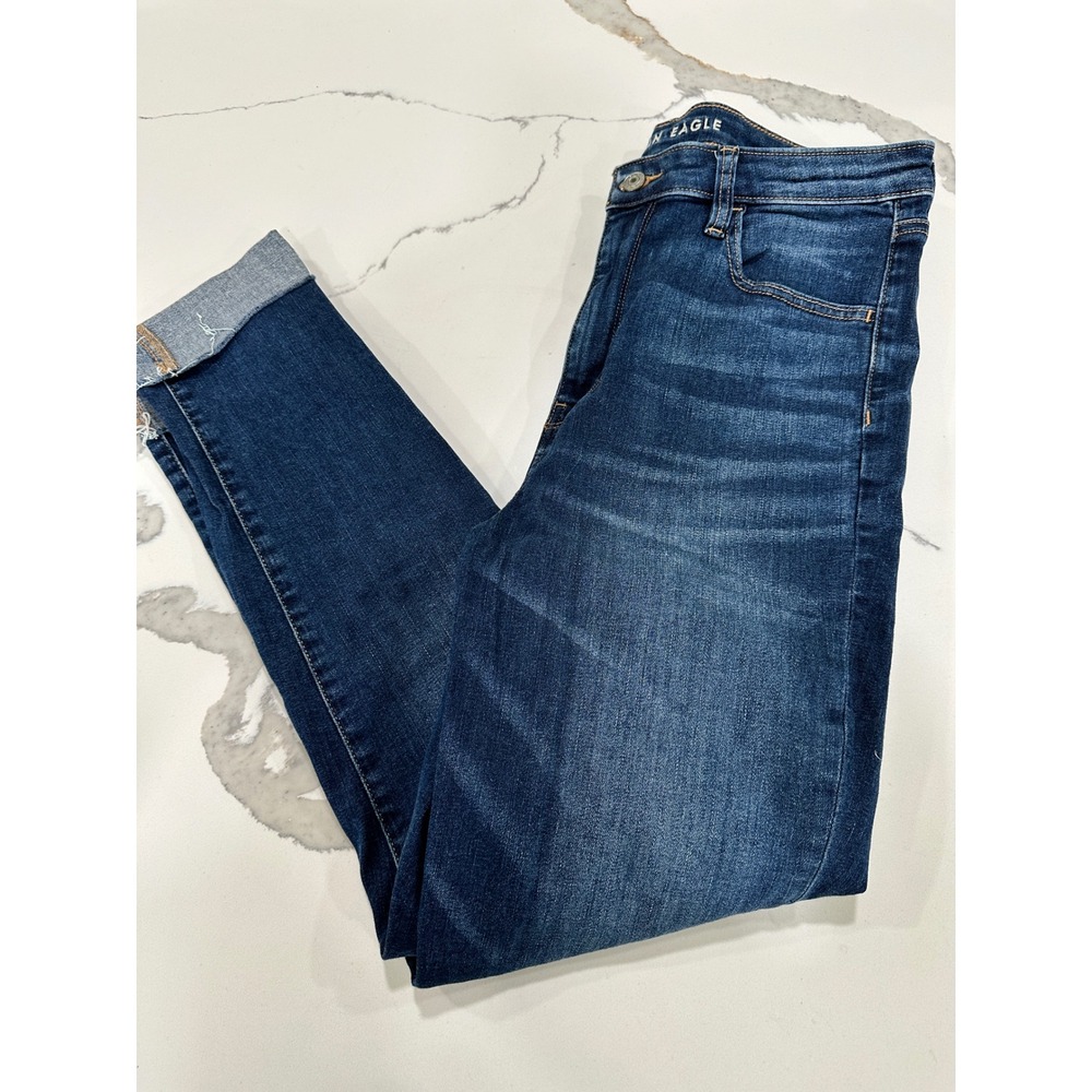 American Eagle Womens Super Hi-Rise Jegging Crop Jeans Dark Wash Size 14 Regular